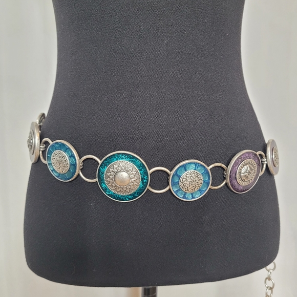 Chico's Accessories - Chico's Enamel Medallion Antiqued Vintage Hue Chain Belt - Size OS